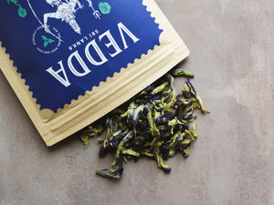 Dried Butterfly Pea flowers used to brew VEDDA blue tea
