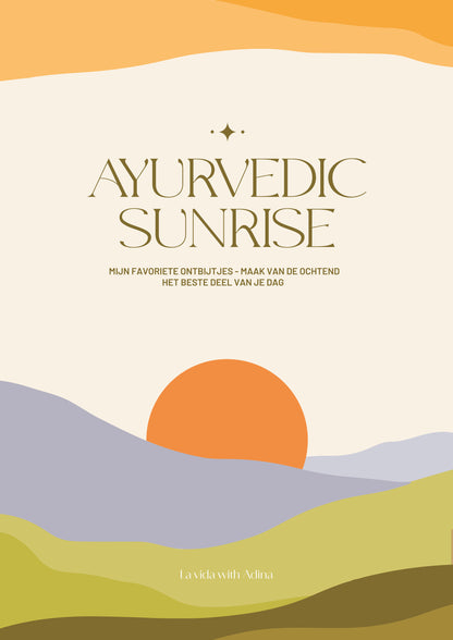 Cover of the Ayurvedic Sunrise e-book (Dutch), a guide to a peaceful Ayurvedic morning